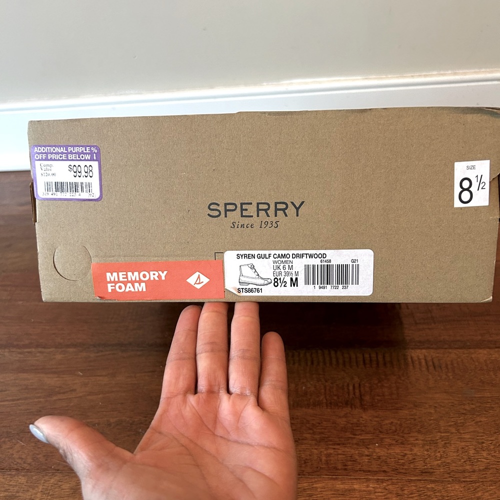 BRAND NEW, never worn Sperry Syren Gulf Camo Duck Boot, size 8.5M - Picture 9 of 9